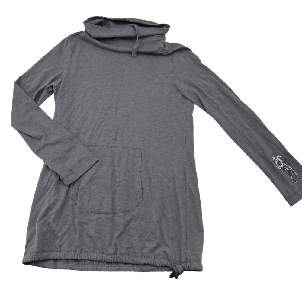 Prana Gray Organic Cotton Long Sleeve Cowl Neck Tunic With Front Pocket & Adjust